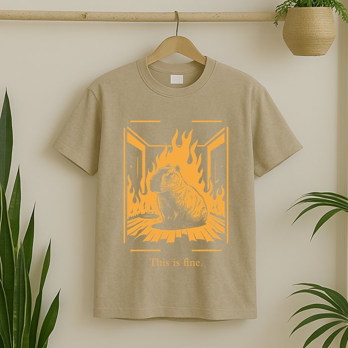Capybara Amidst Flames This Is Fine Meme Art T-Shirt