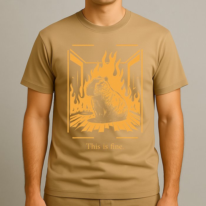 Capybara Amidst Flames This Is Fine Meme Art T-Shirt