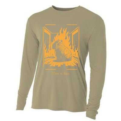 Capybara Amidst Flames This Is Fine Meme Art Cooling Performance Long Sleeve Crew
