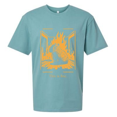 Capybara Amidst Flames This Is Fine Meme Art Sueded Cloud Jersey T-Shirt