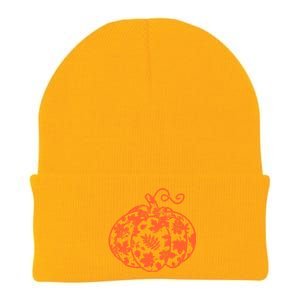 Cute Autumn Fall Leaves Pattern Pumpkin Knit Cap Winter Beanie