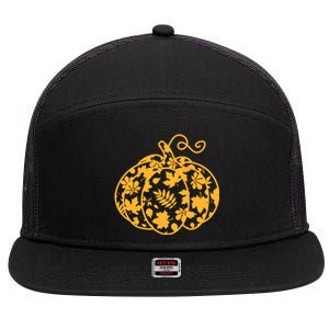 Cute Autumn Fall Leaves Pattern Pumpkin 7 Panel Mesh Trucker Snapback Hat