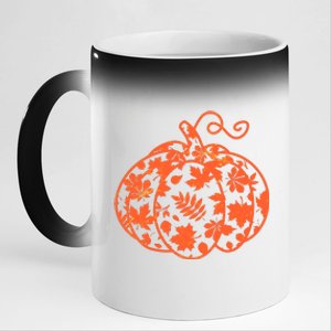 Cute Autumn Fall Leaves Pattern Pumpkin 11oz Black Color Changing Mug