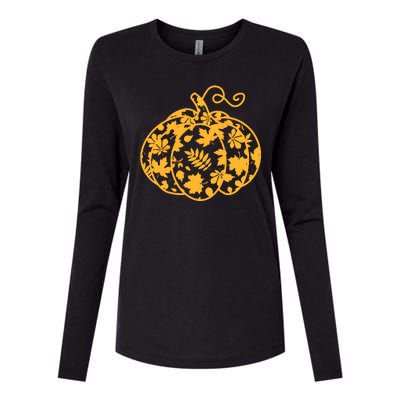 Cute Autumn Fall Leaves Pattern Pumpkin Womens Cotton Relaxed Long Sleeve T-Shirt