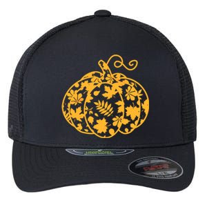 Cute Autumn Fall Leaves Pattern Pumpkin Flexfit Unipanel Trucker Cap