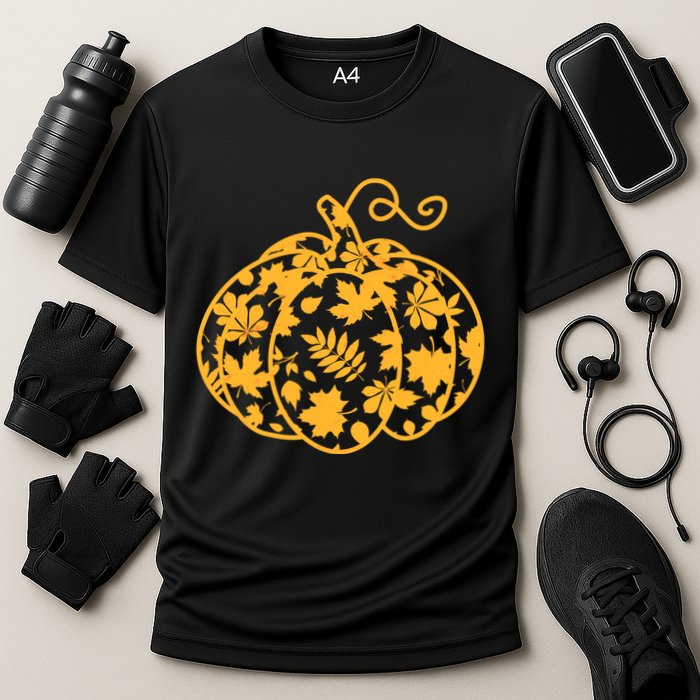 Cute Autumn Fall Leaves Pattern Pumpkin Cooling Performance Crew T-Shirt