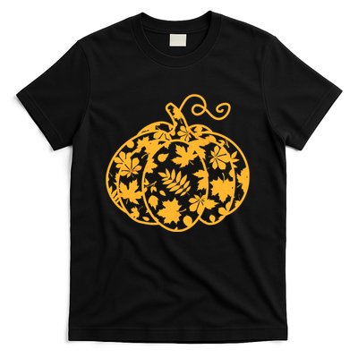 Cute Autumn Fall Leaves Pattern Pumpkin T-Shirt