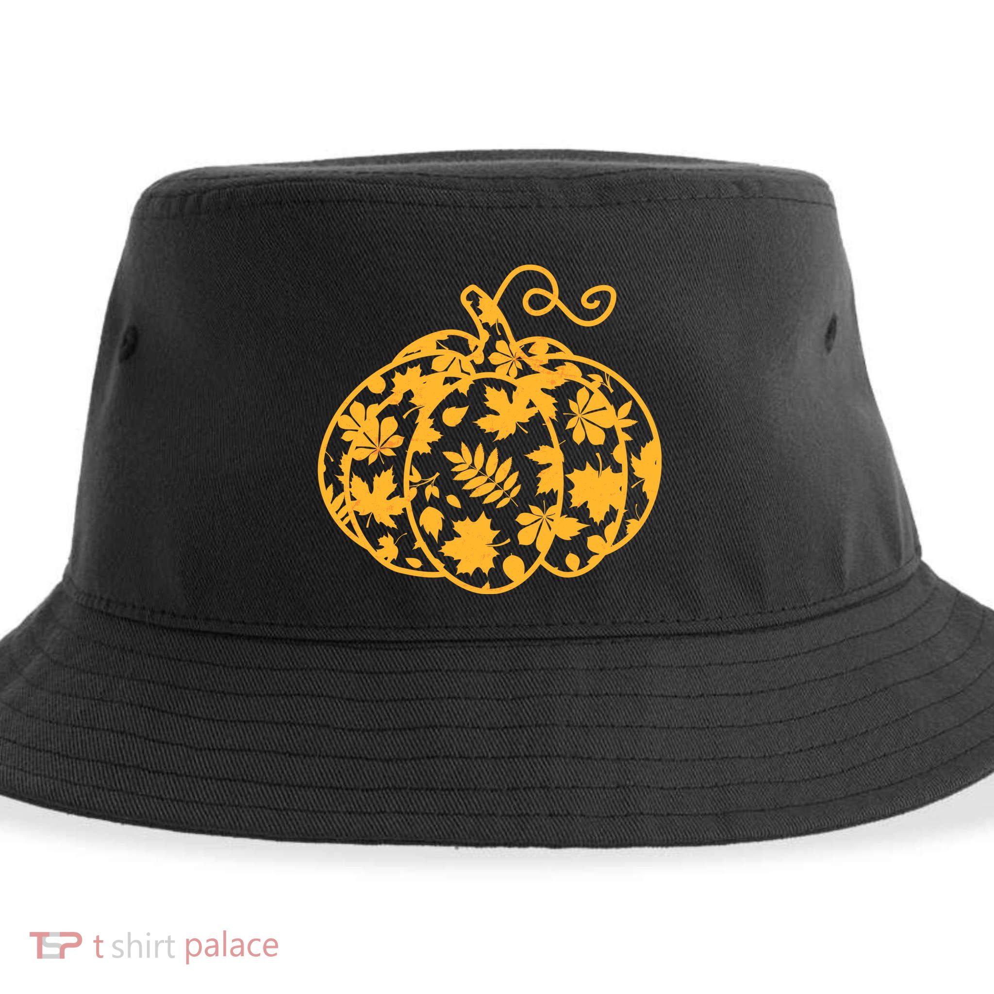 Cute Autumn Fall Leaves Pattern Pumpkin Sustainable Bucket Hat