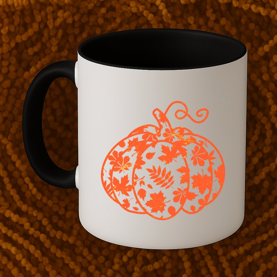 Cute Autumn Fall Leaves Pattern Pumpkin Mug