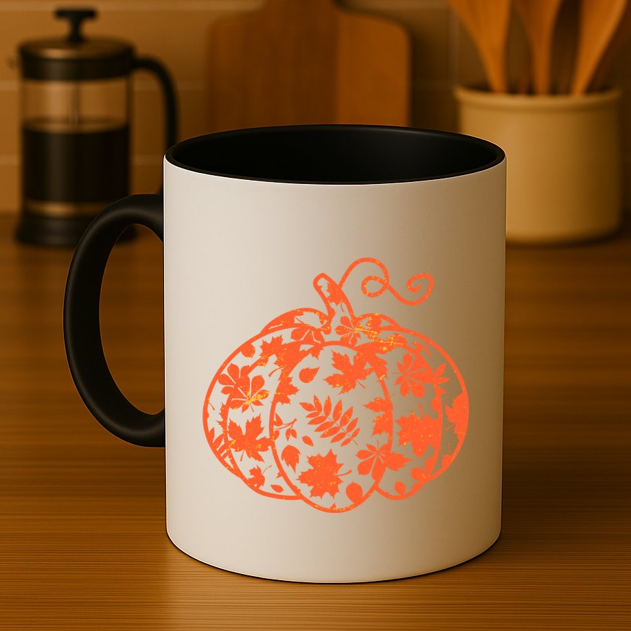 Cute Autumn Fall Leaves Pattern Pumpkin Mug