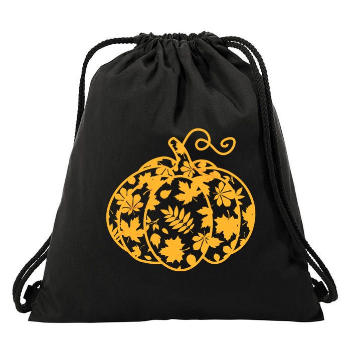 Cute Autumn Fall Leaves Pattern Pumpkin Drawstring Bag