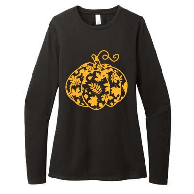 Cute Autumn Fall Leaves Pattern Pumpkin Womens CVC Long Sleeve Shirt