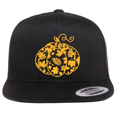 Cute Autumn Fall Leaves Pattern Pumpkin Flatbill Hat