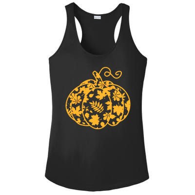 Cute Autumn Fall Leaves Pattern Pumpkin Ladies PosiCharge Competitor Racerback Tank