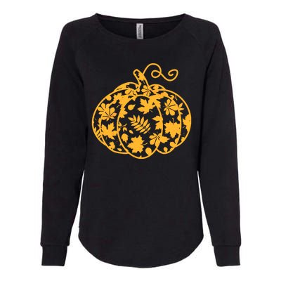 Cute Autumn Fall Leaves Pattern Pumpkin Womens California Wash Sweatshirt