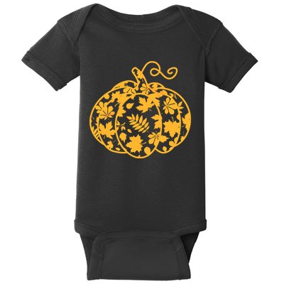 Cute Autumn Fall Leaves Pattern Pumpkin Baby Bodysuit