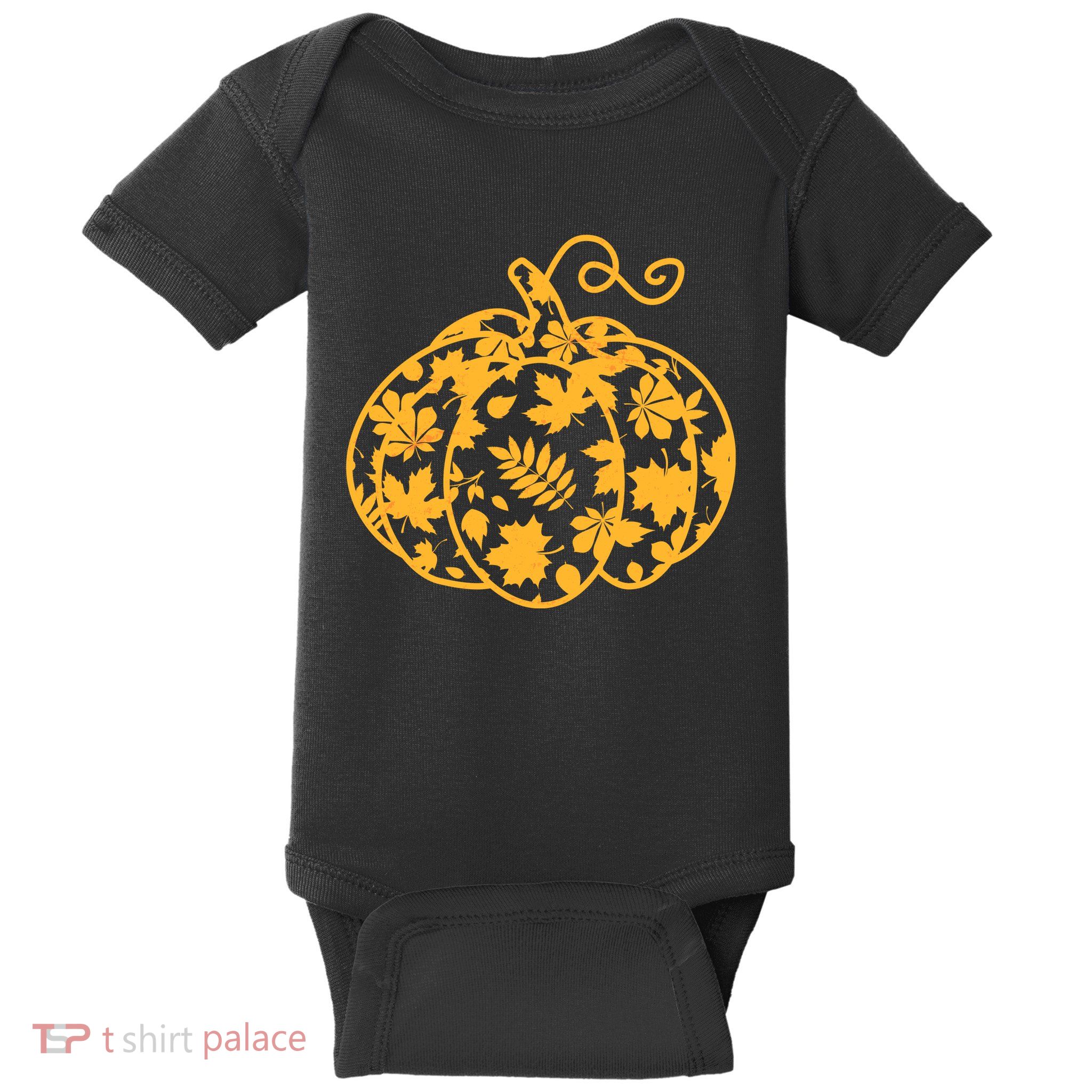 Cute Autumn Fall Leaves Pattern Pumpkin Baby Bodysuit