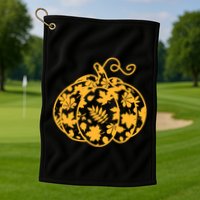 Cute Autumn Fall Leaves Pattern Pumpkin Golf Towel