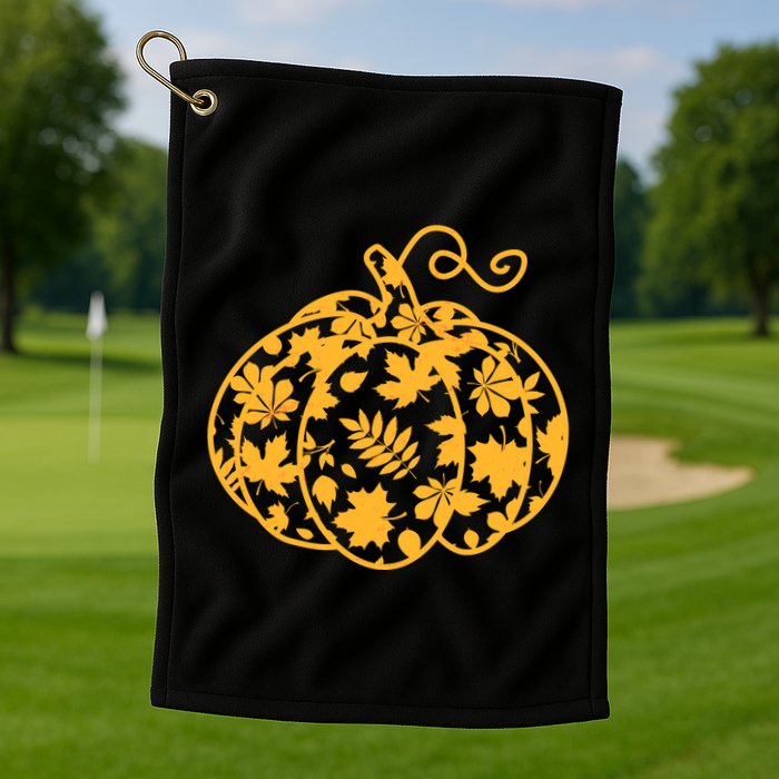 Cute Autumn Fall Leaves Pattern Pumpkin Golf Towel