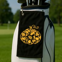 Cute Autumn Fall Leaves Pattern Pumpkin Golf Towel