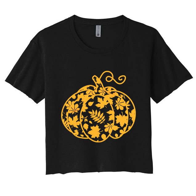 Cute Autumn Fall Leaves Pattern Pumpkin Crop Top