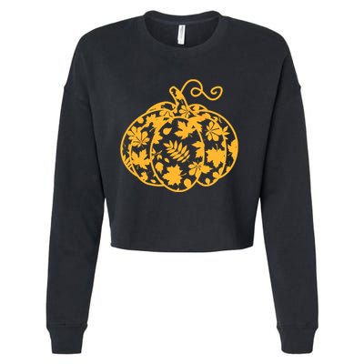 Cute Autumn Fall Leaves Pattern Pumpkin Cropped Pullover Crew