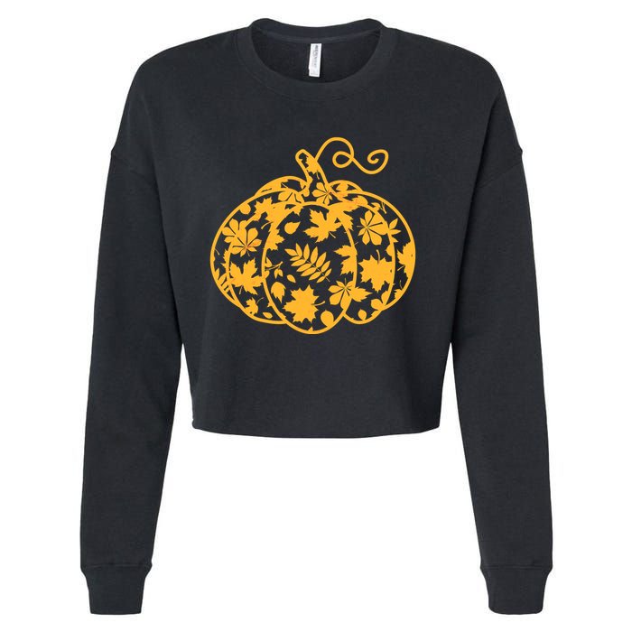 Cute Autumn Fall Leaves Pattern Pumpkin Cropped Pullover Crew