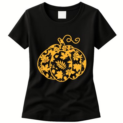 Cute Autumn Fall Leaves Pattern Pumpkin Womens T-Shirt