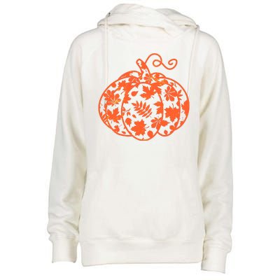 Cute Autumn Fall Leaves Pattern Pumpkin Womens Funnel Neck Pullover Hood