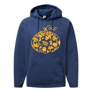 Cute Autumn Fall Leaves Pattern Pumpkin Performance Fleece Hoodie