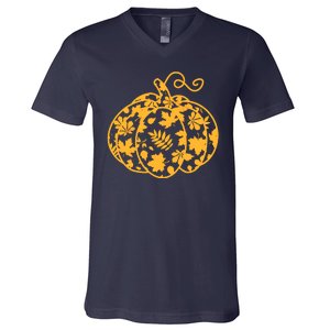 Cute Autumn Fall Leaves Pattern Pumpkin V-Neck T-Shirt