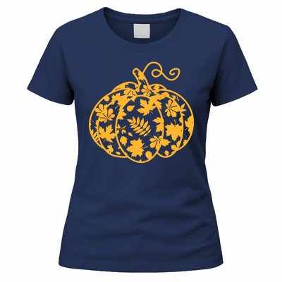 Cute Autumn Fall Leaves Pattern Pumpkin Women's T-Shirt