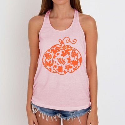 Cute Autumn Fall Leaves Pattern Pumpkin Women's Knotted Racerback Tank