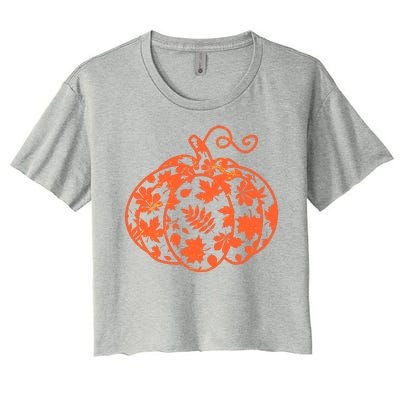 Cute Autumn Fall Leaves Pattern Pumpkin Women's Crop Top Tee