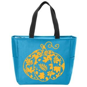 Cute Autumn Fall Leaves Pattern Pumpkin Zip Tote Bag