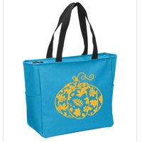 Cute Autumn Fall Leaves Pattern Pumpkin Zip Tote Bag