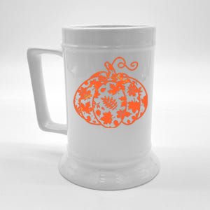 Cute Autumn Fall Leaves Pattern Pumpkin Beer Stein