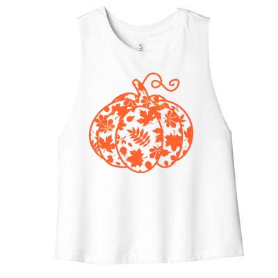 Cute Autumn Fall Leaves Pattern Pumpkin Women's Racerback Cropped Tank