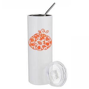 Cute Autumn Fall Leaves Pattern Pumpkin Stainless Steel Tumbler