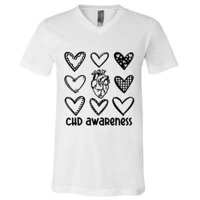 Chd Awareness For Heart Disease Month Awareness V-Neck T-Shirt