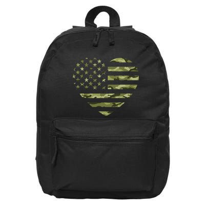 Camo American Flag Heart Camouflage Tactical Green Military 16 in Basic Backpack