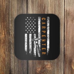 Carpenter American Flag Design Woodworking Carpentry Coaster