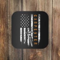 Carpenter American Flag Design Woodworking Carpentry Coaster