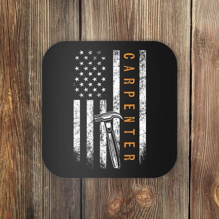 Carpenter American Flag Design Woodworking Carpentry Coaster