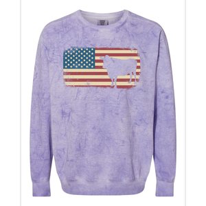 Cow American Flag Cow Gift Colorblast Crewneck Sweatshirt