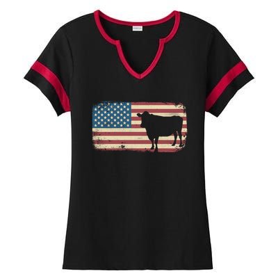 Cow American Flag Cow Gift Ladies Halftime Notch Neck Tee