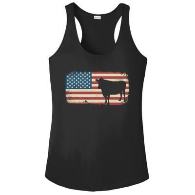 Cow American Flag Cow Gift Ladies PosiCharge Competitor Racerback Tank