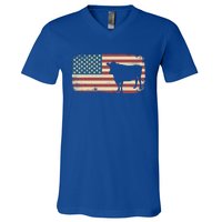 Cow American Flag Cow Gift V-Neck T-Shirt