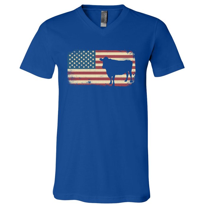 Cow American Flag Cow Gift V-Neck T-Shirt