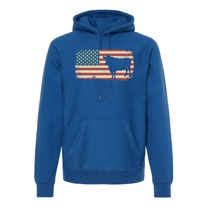 Cow American Flag Cow Gift Premium Hoodie